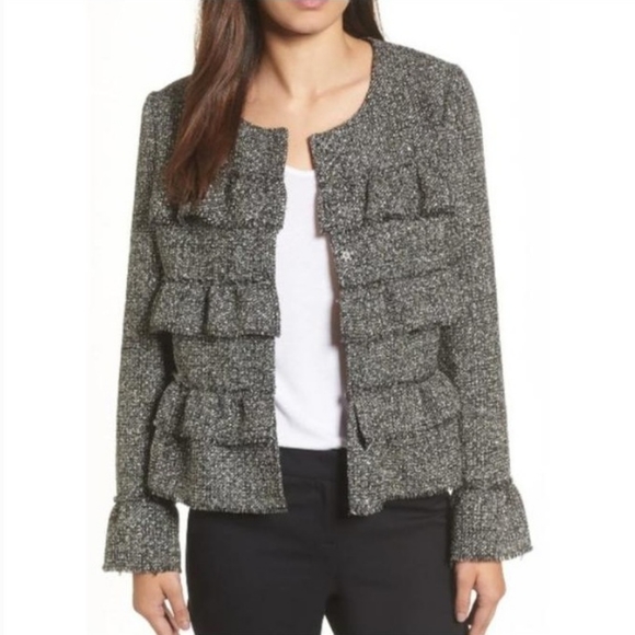 Halogen Ruffle Detail Tweed Jacket size Petite Large - Picture 1 of 13